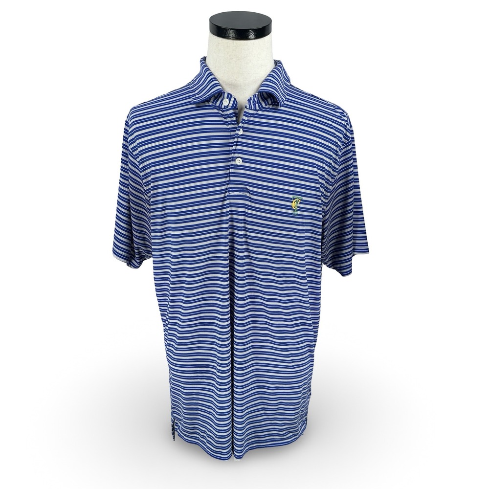 B. Draddy Mens Large Polo Shirt Tavistock Country Club Blue Gray Striped Golf